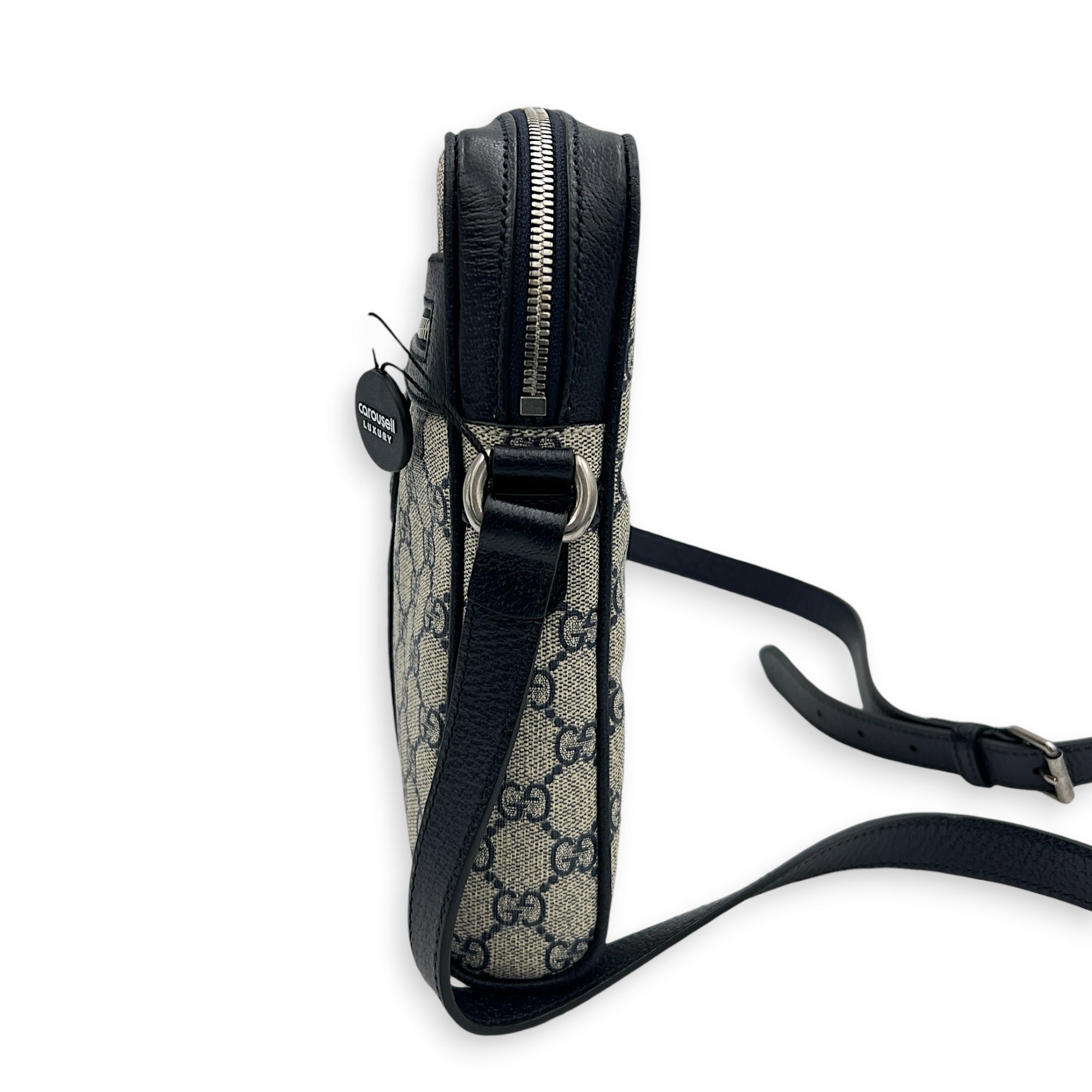 Ophidia Crossbody Bag Brown in Coated Canvas, Silver hardware