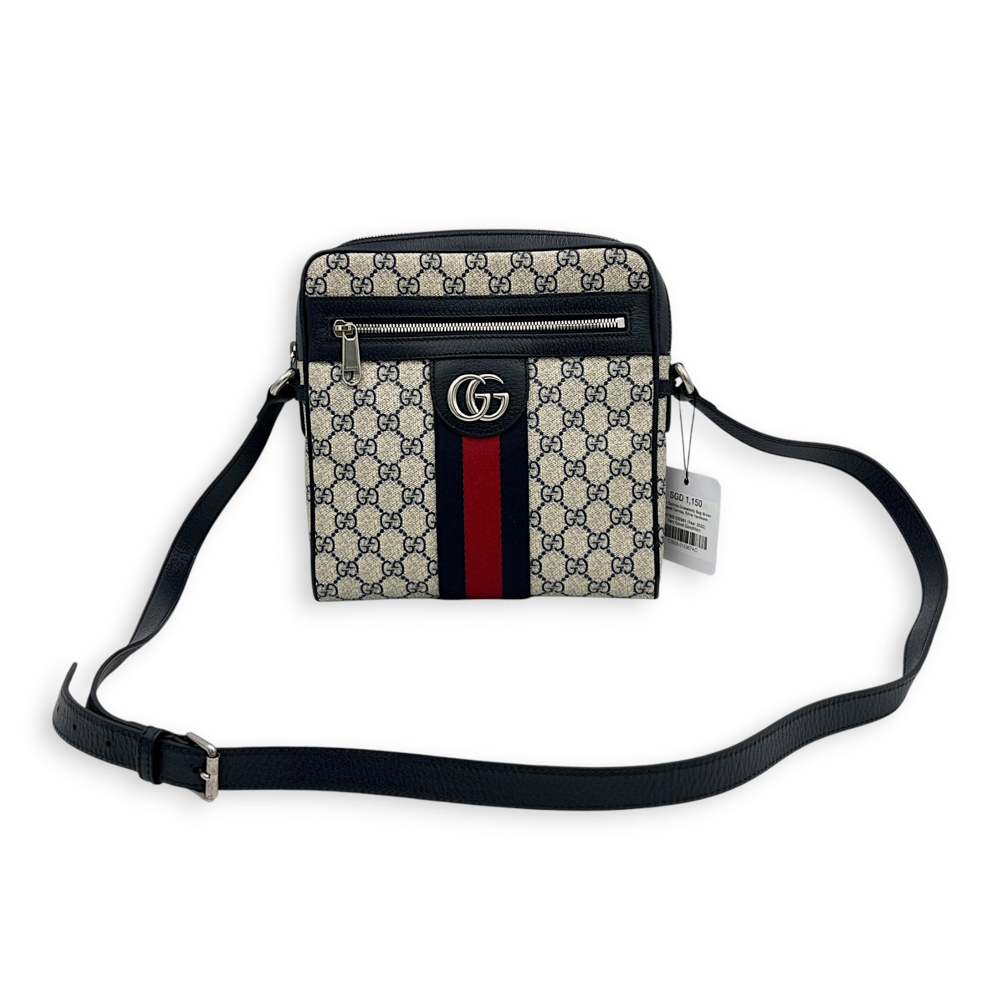 Ophidia Crossbody Bag Brown in Coated Canvas, Silver hardware