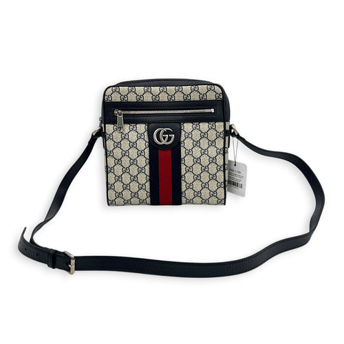 Ophidia Crossbody Bag Brown in Coated Canvas, Silver hardware