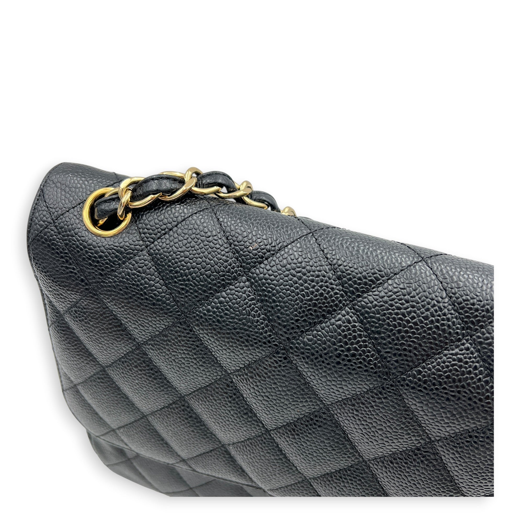 Classic Double Flap Crossbody Bag Jumbo Black in Caviar Leather, Gold hardware