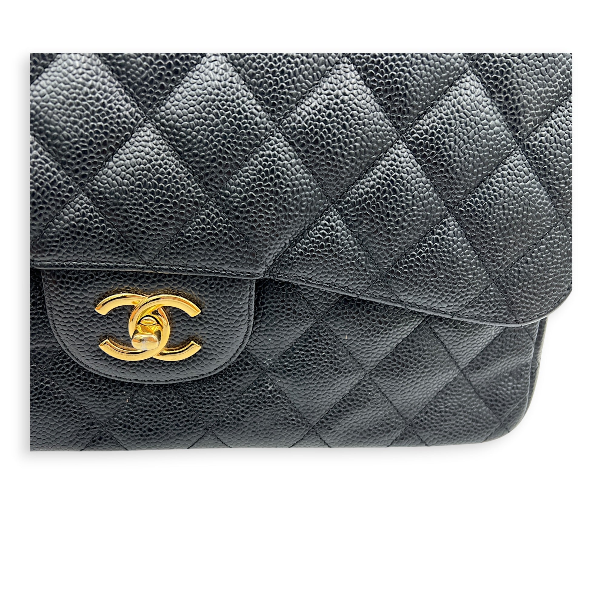 Classic Double Flap Crossbody Bag Jumbo Black in Caviar Leather, Gold hardware