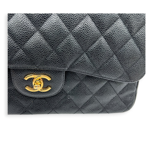 Classic Double Flap Crossbody Bag Jumbo Black in Caviar Leather, Gold hardware
