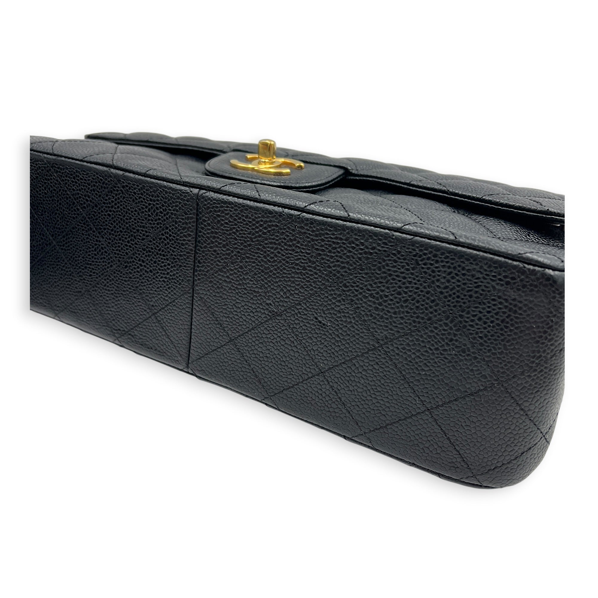 Classic Double Flap Crossbody Bag Jumbo Black in Caviar Leather, Gold hardware