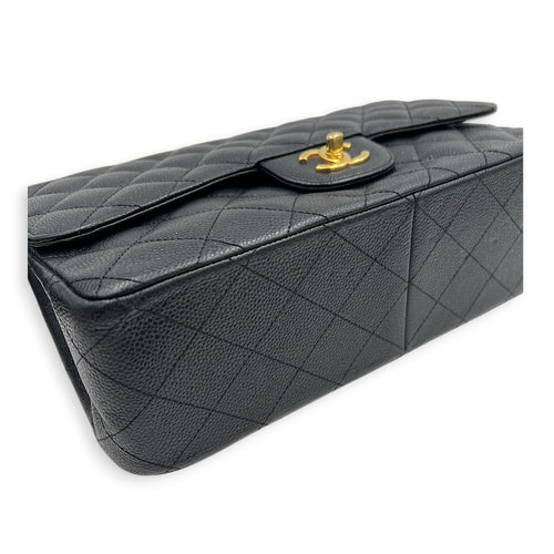 Classic Double Flap Crossbody Bag Jumbo Black in Caviar Leather, Gold hardware