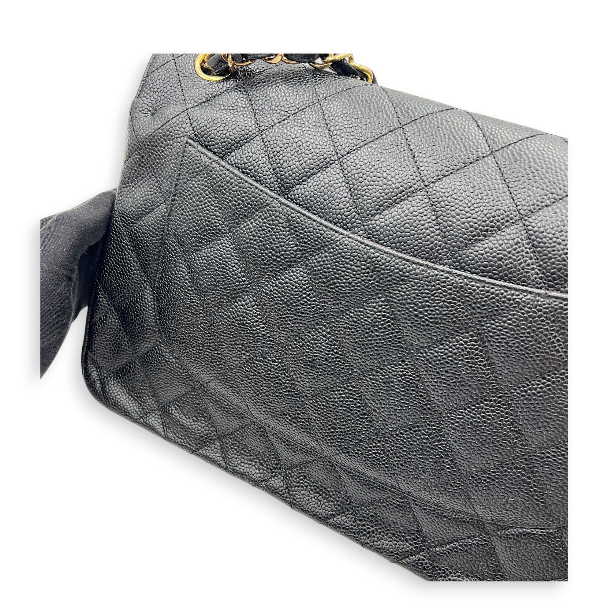 Classic Double Flap Crossbody Bag Jumbo Black in Caviar Leather, Gold hardware