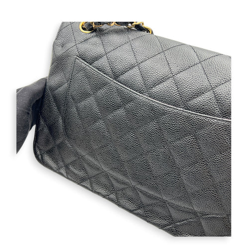 Classic Double Flap Crossbody Bag Jumbo Black in Caviar Leather, Gold hardware