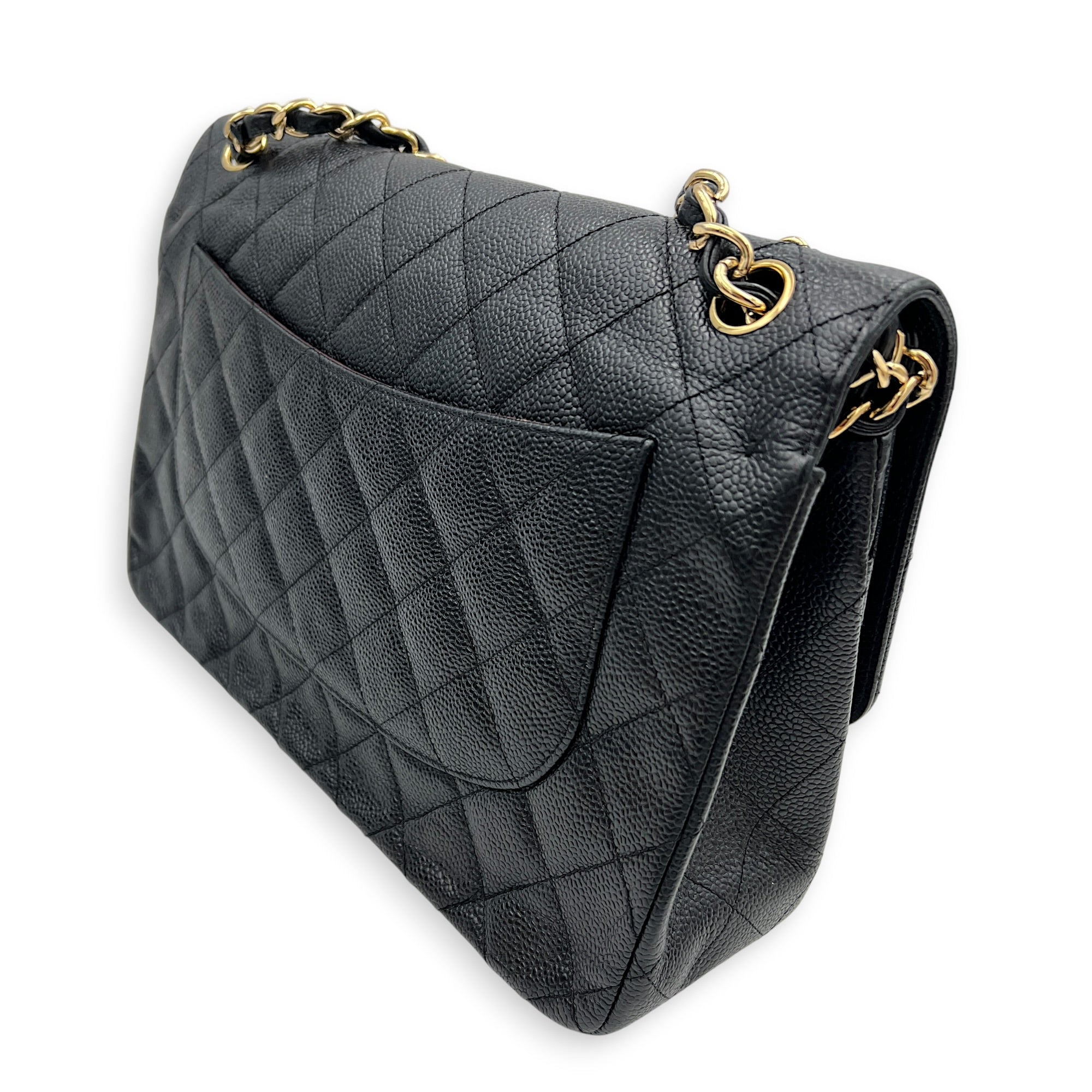Classic Double Flap Crossbody Bag Jumbo Black in Caviar Leather, Gold hardware