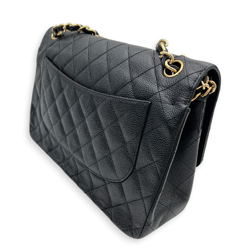Classic Double Flap Crossbody Bag Jumbo Black in Caviar Leather, Gold hardware