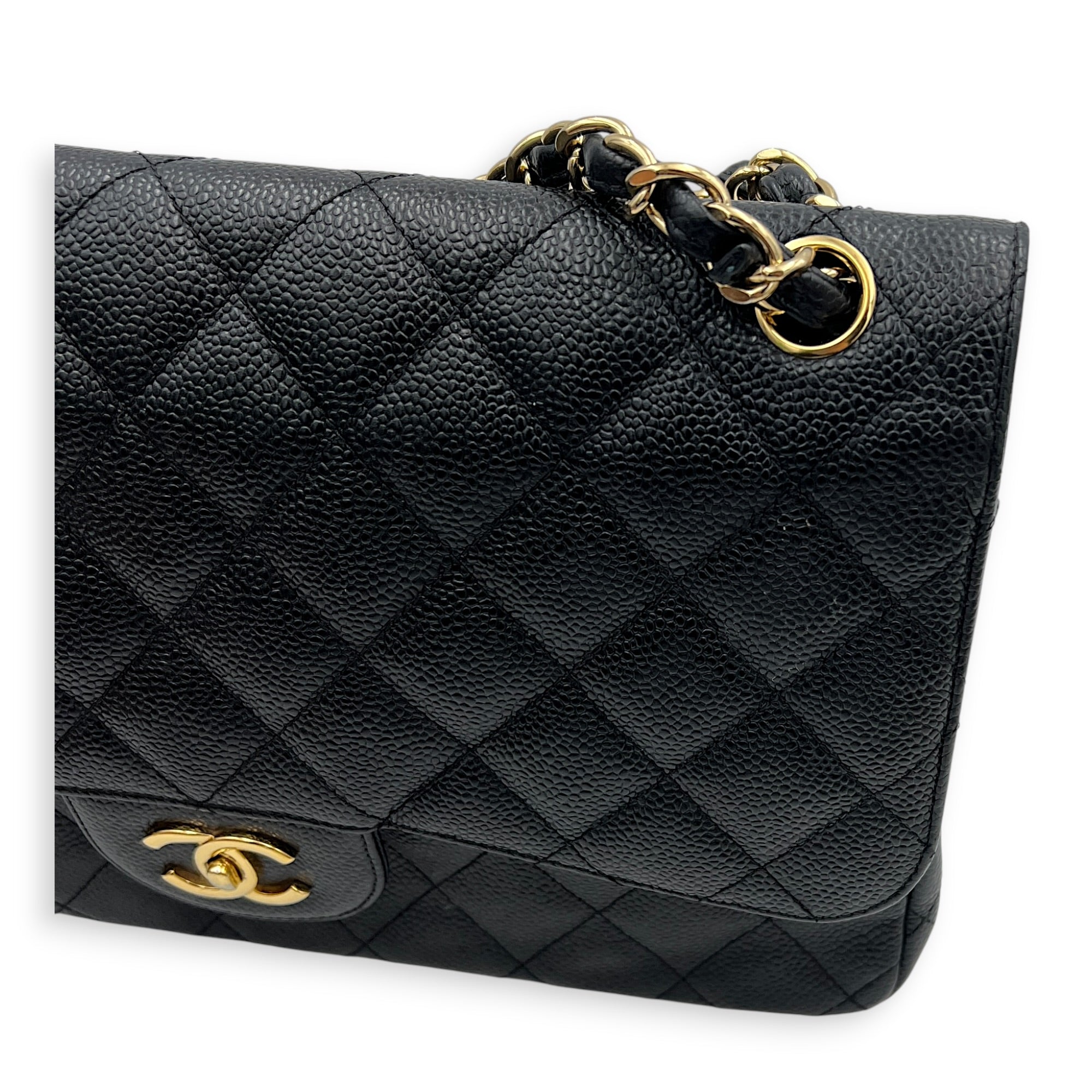 Classic Double Flap Crossbody Bag Jumbo Black in Caviar Leather, Gold hardware