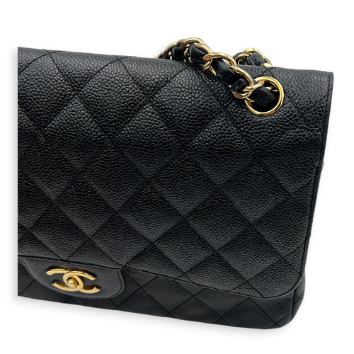 Classic Double Flap Crossbody Bag Jumbo Black in Caviar Leather, Gold hardware
