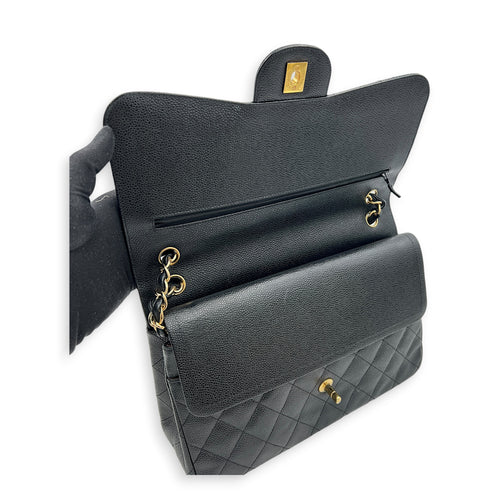 Classic Double Flap Crossbody Bag Jumbo Black in Caviar Leather, Gold hardware