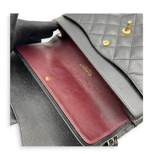 Classic Double Flap Crossbody Bag Jumbo Black in Caviar Leather, Gold hardware