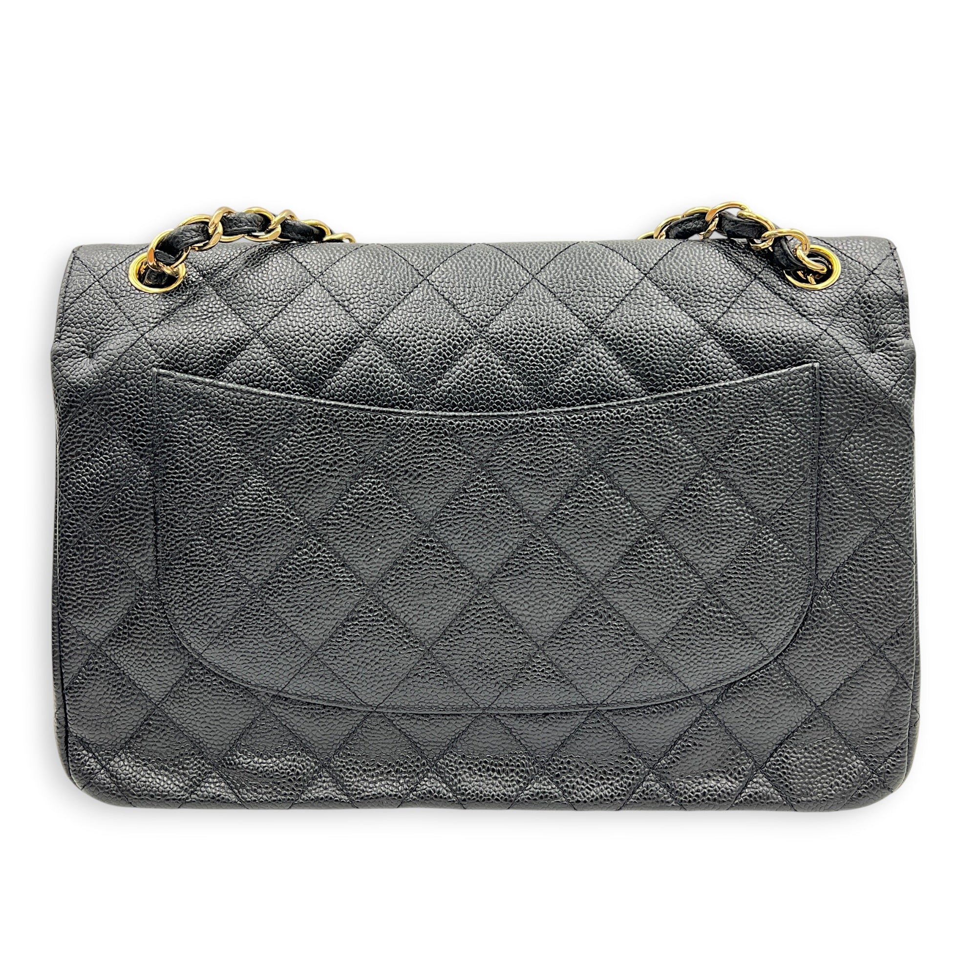 Classic Double Flap Crossbody Bag Jumbo Black in Caviar Leather, Gold hardware
