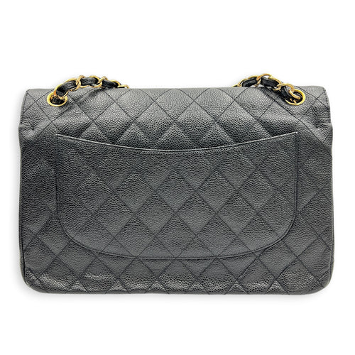 Classic Double Flap Crossbody Bag Jumbo Black in Caviar Leather, Gold hardware