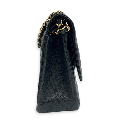 Classic Double Flap Crossbody Bag Jumbo Black in Caviar Leather, Gold hardware