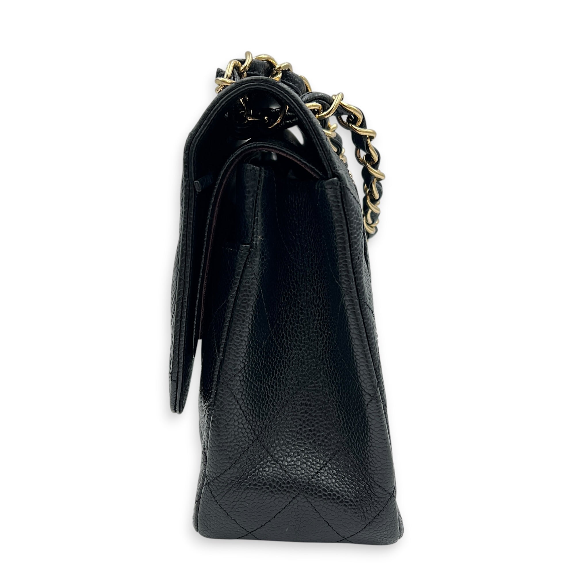 Classic Double Flap Crossbody Bag Jumbo Black in Caviar Leather, Gold hardware