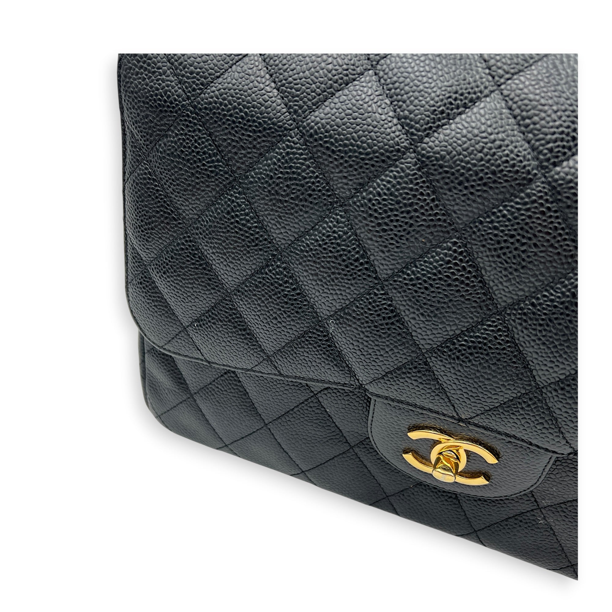 Classic Double Flap Crossbody Bag Jumbo Black in Caviar Leather, Gold hardware