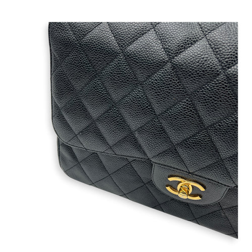 Classic Double Flap Crossbody Bag Jumbo Black in Caviar Leather, Gold hardware