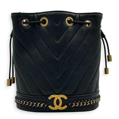 Paris-Cosmopolite Blue Bucket Bag in Calfskin, Gold hardware