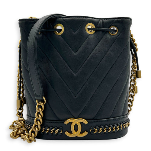 Paris-Cosmopolite Blue Bucket Bag in Calfskin, Gold hardware