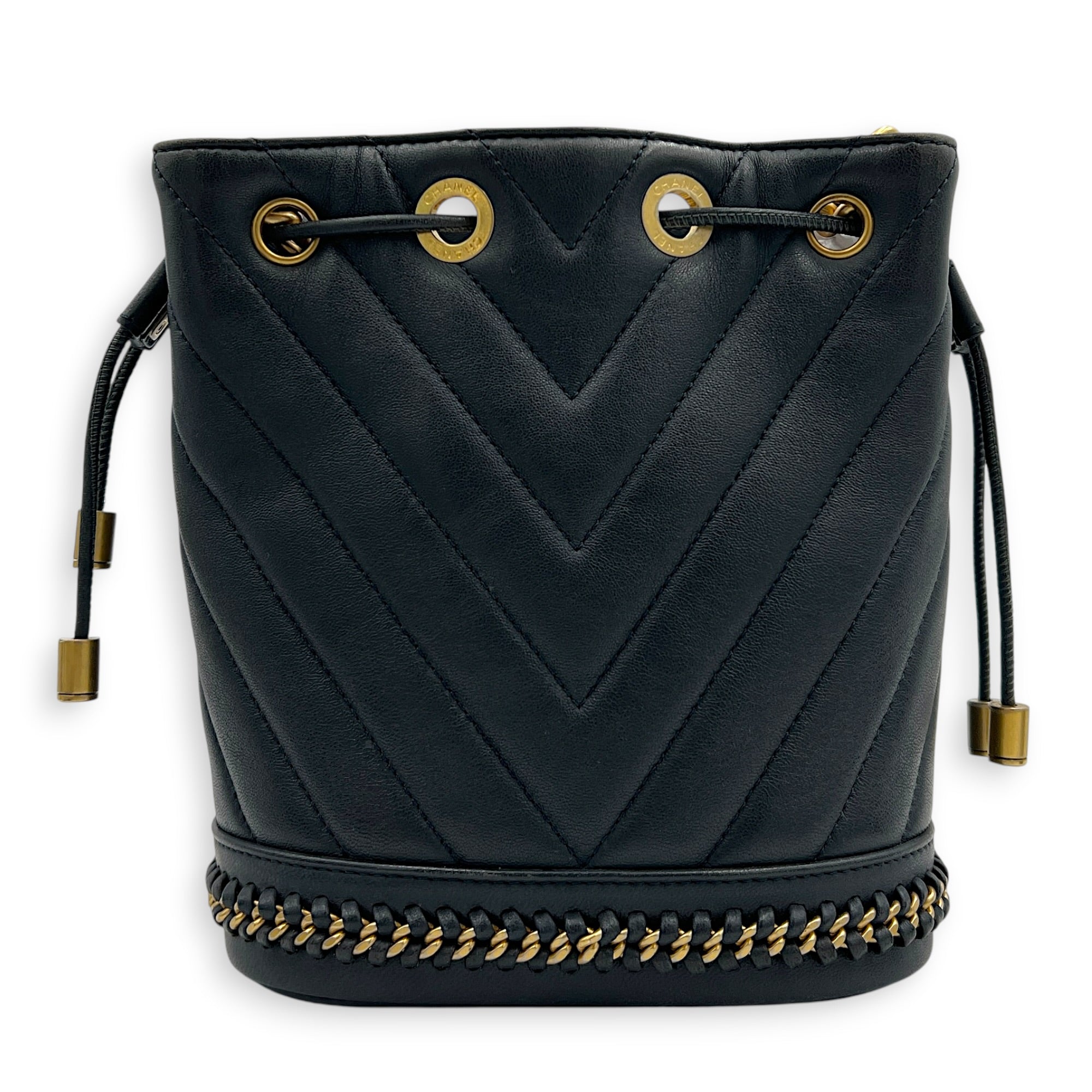 Paris-Cosmopolite Blue Bucket Bag in Calfskin, Gold hardware