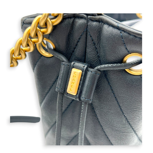 Paris-Cosmopolite Blue Bucket Bag in Calfskin, Gold hardware