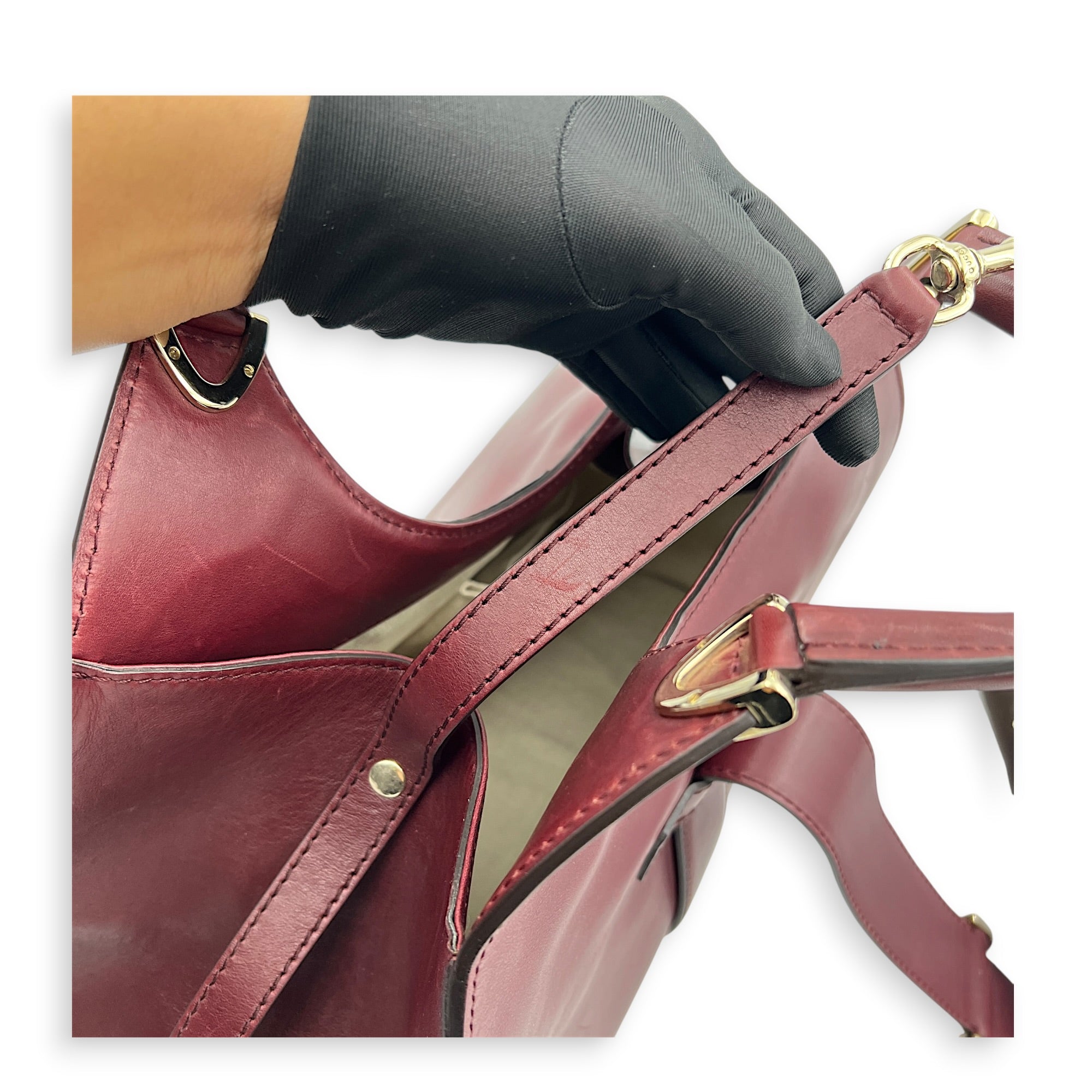 Stirrup Top Handle Bag Red in Calfskin, Gold hardware