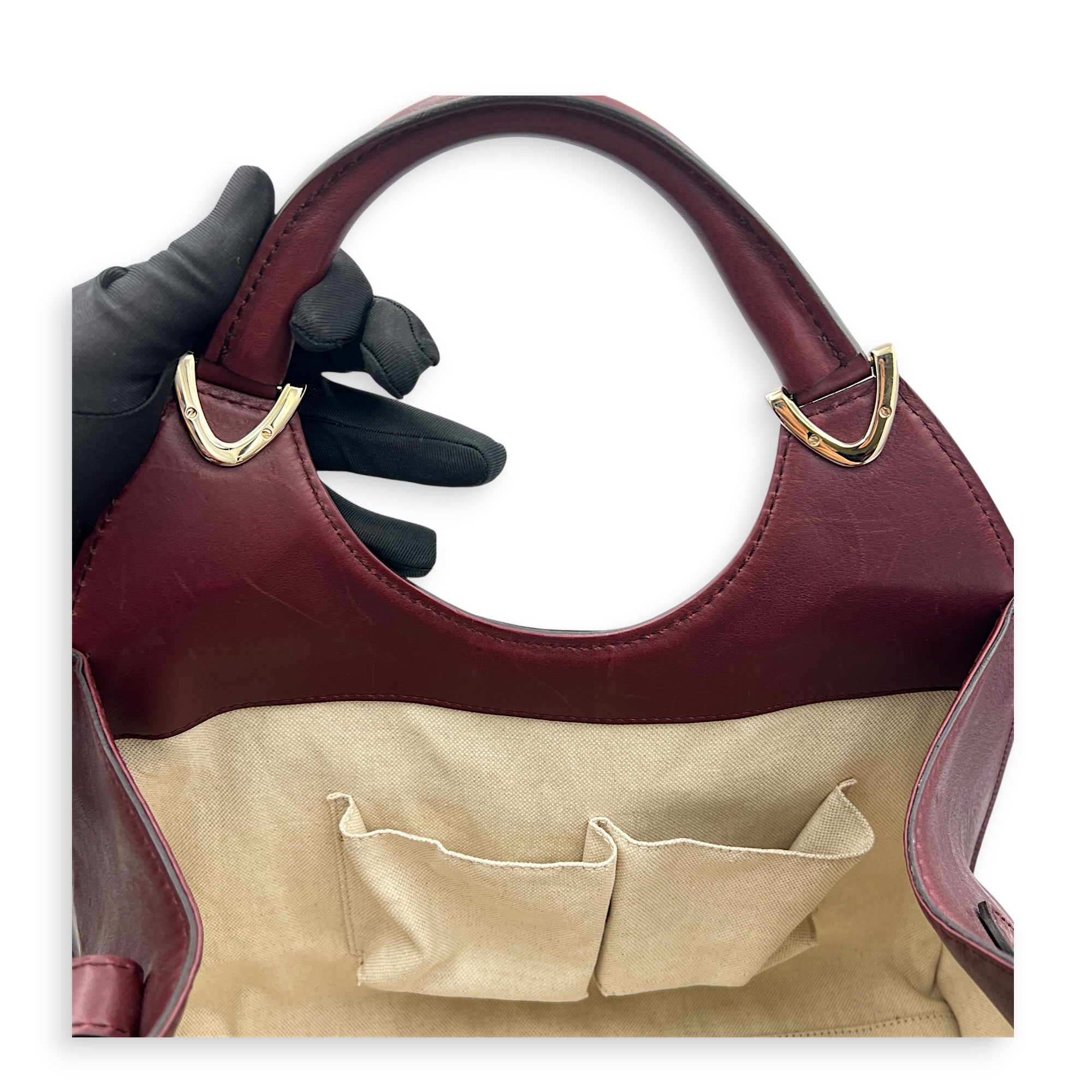 Stirrup Top Handle Bag Red in Calfskin, Gold hardware