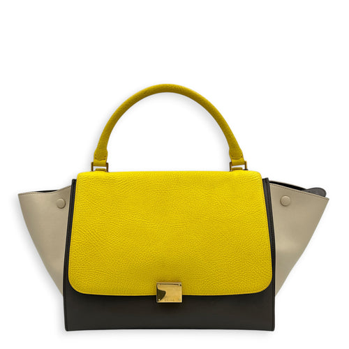 Trapeze Top Handle Bag Yellow in Calfskin, Gold hardware