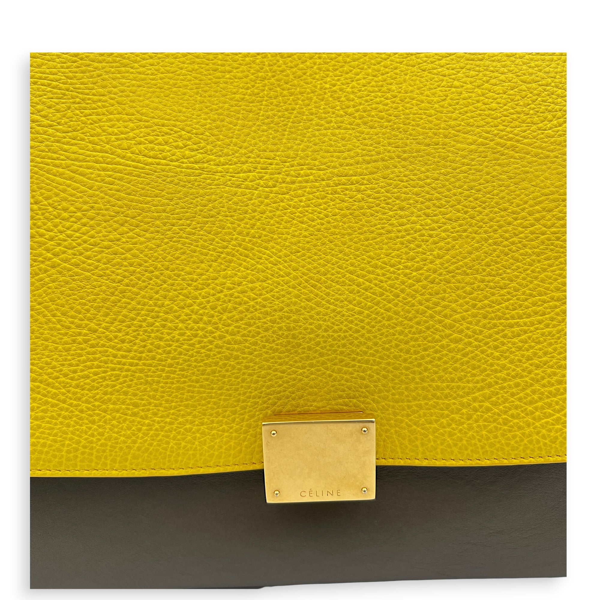 Trapeze Top Handle Bag Yellow in Calfskin, Gold hardware