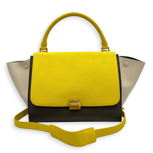 Trapeze Top Handle Bag Yellow in Calfskin, Gold hardware
