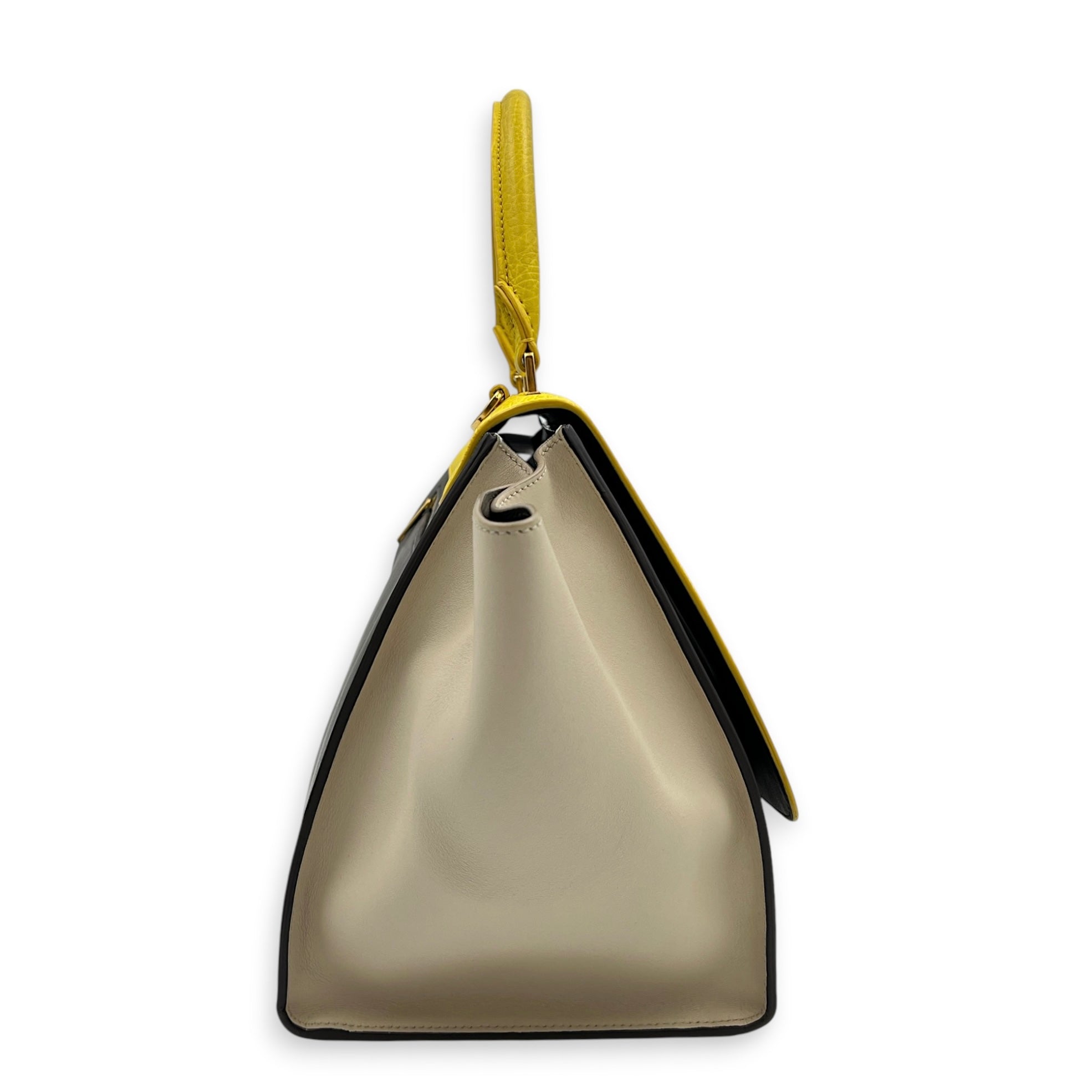 Trapeze Top Handle Bag Yellow in Calfskin, Gold hardware