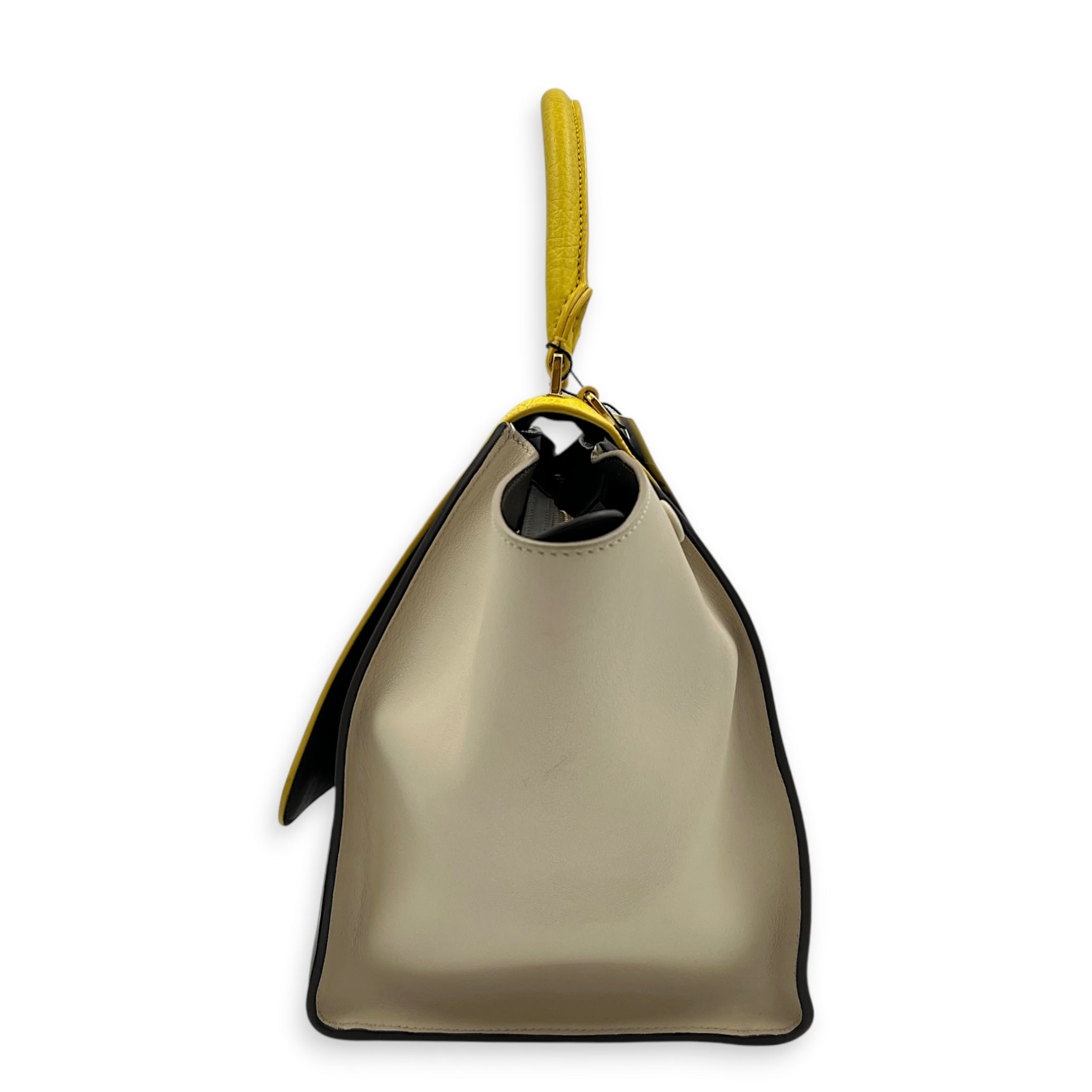 Trapeze Top Handle Bag Yellow in Calfskin, Gold hardware