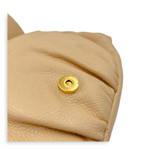 Half Moon Wallet On Chain Beige in Caviar Leather, Gold hardware