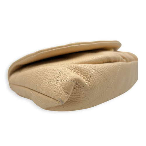Half Moon Wallet On Chain Beige in Caviar Leather, Gold hardware