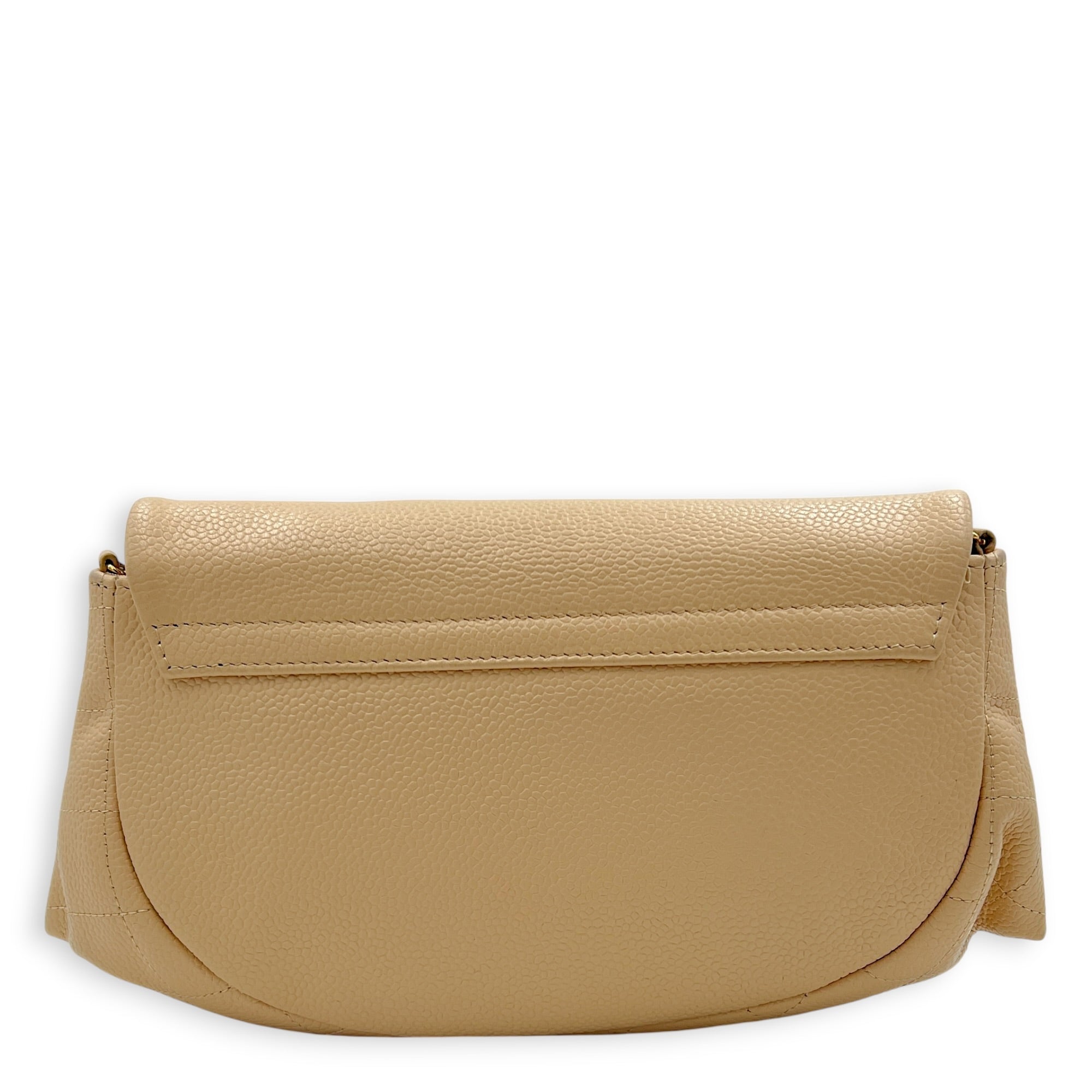 Half Moon Wallet On Chain Beige in Caviar Leather, Gold hardware