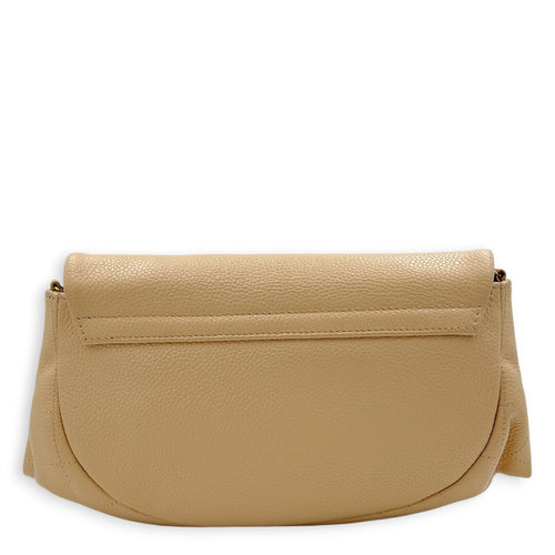 Half Moon Wallet On Chain Beige in Caviar Leather, Gold hardware