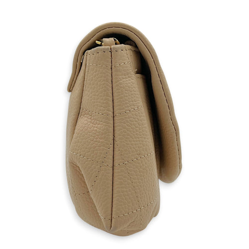 Half Moon Wallet On Chain Beige in Caviar Leather, Gold hardware