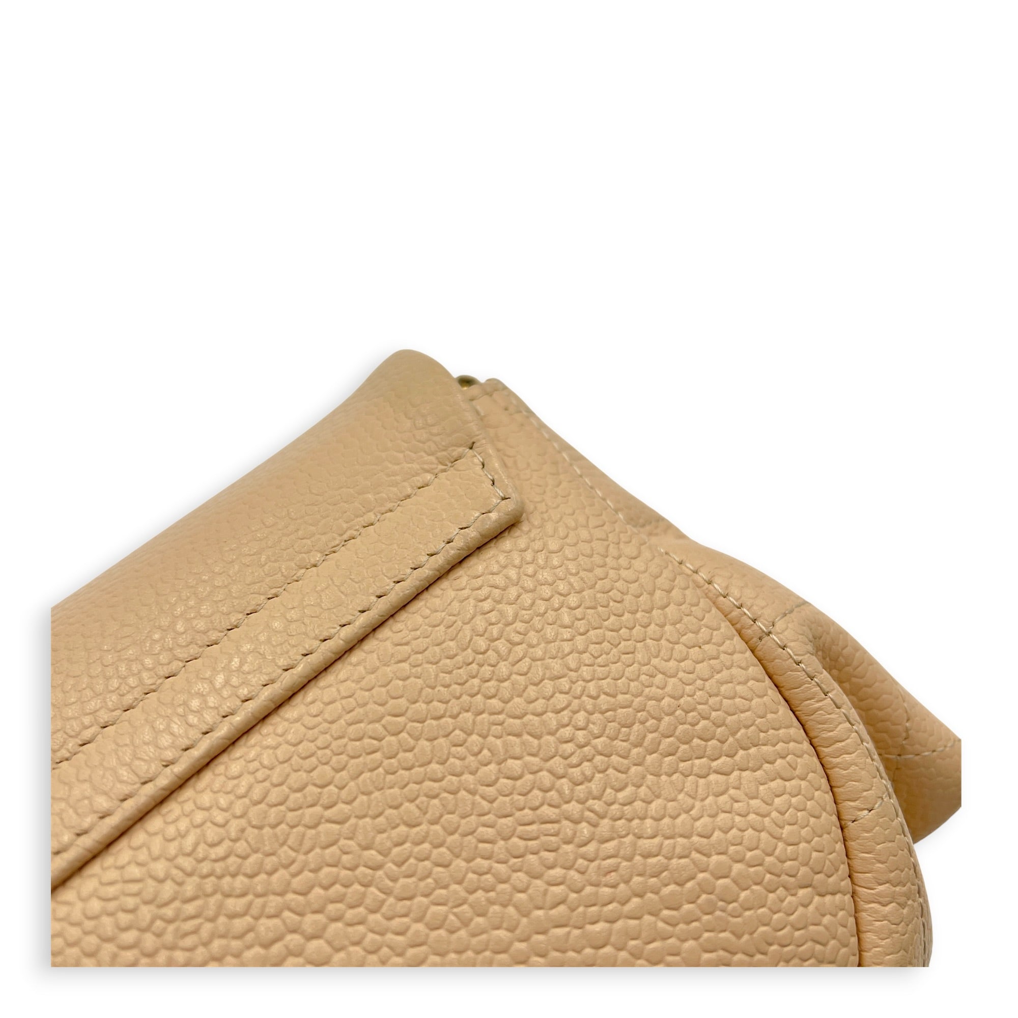 Half Moon Wallet On Chain Beige in Caviar Leather, Gold hardware