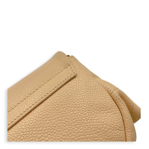Half Moon Wallet On Chain Beige in Caviar Leather, Gold hardware