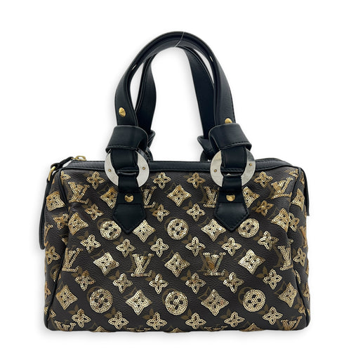 Sequins Eclipse Speedy 28 Black Top Handle Bag in Monogram Coated Canvas, Silver hardware