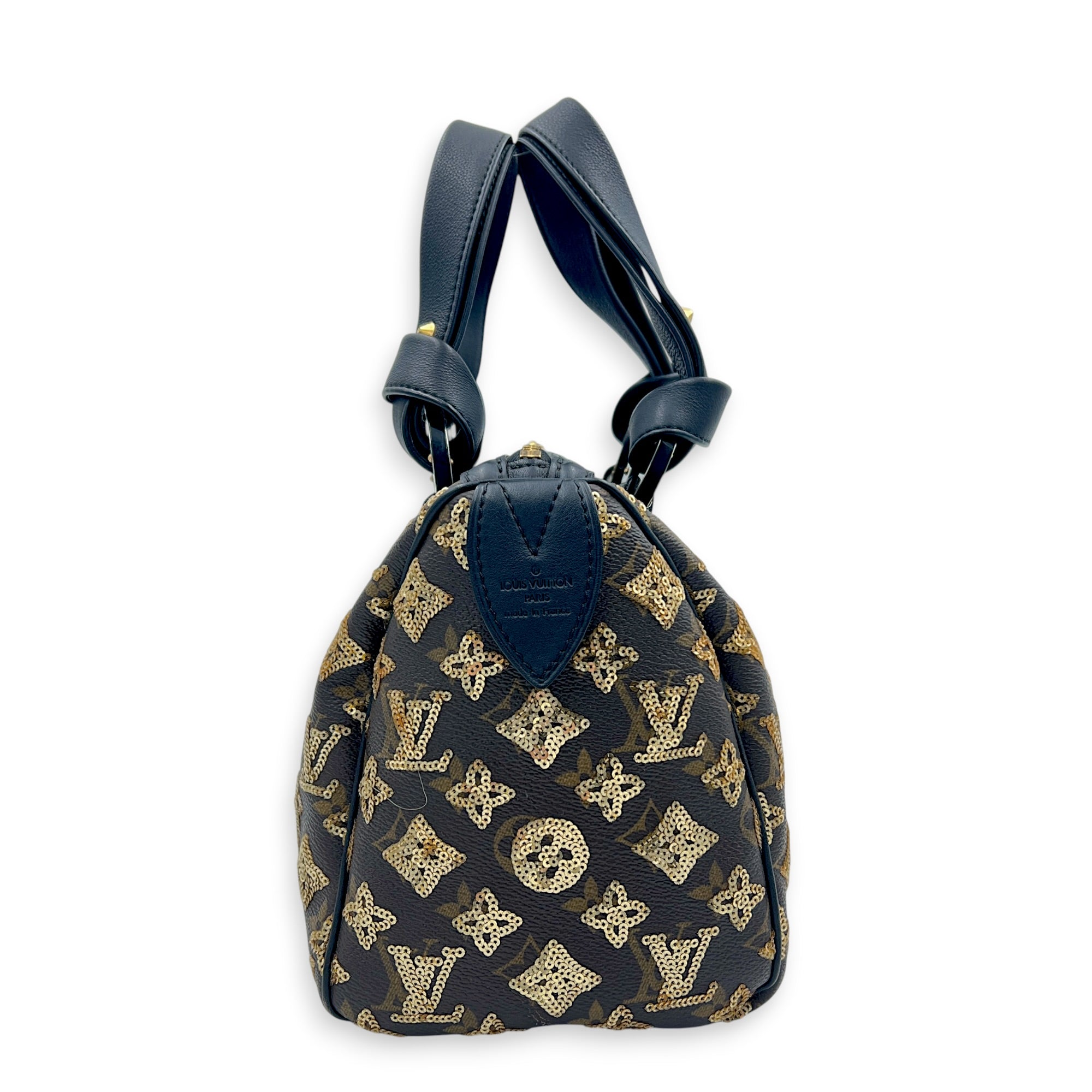 Sequins Eclipse Speedy 28 Black Top Handle Bag in Monogram Coated Canvas, Silver hardware