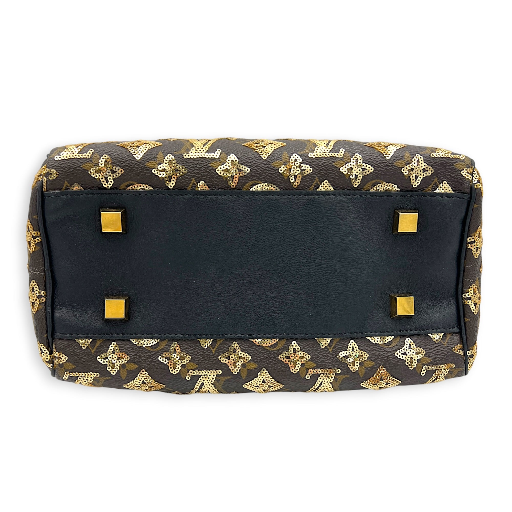 Sequins Eclipse Speedy 28 Black Top Handle Bag in Monogram Coated Canvas, Silver hardware