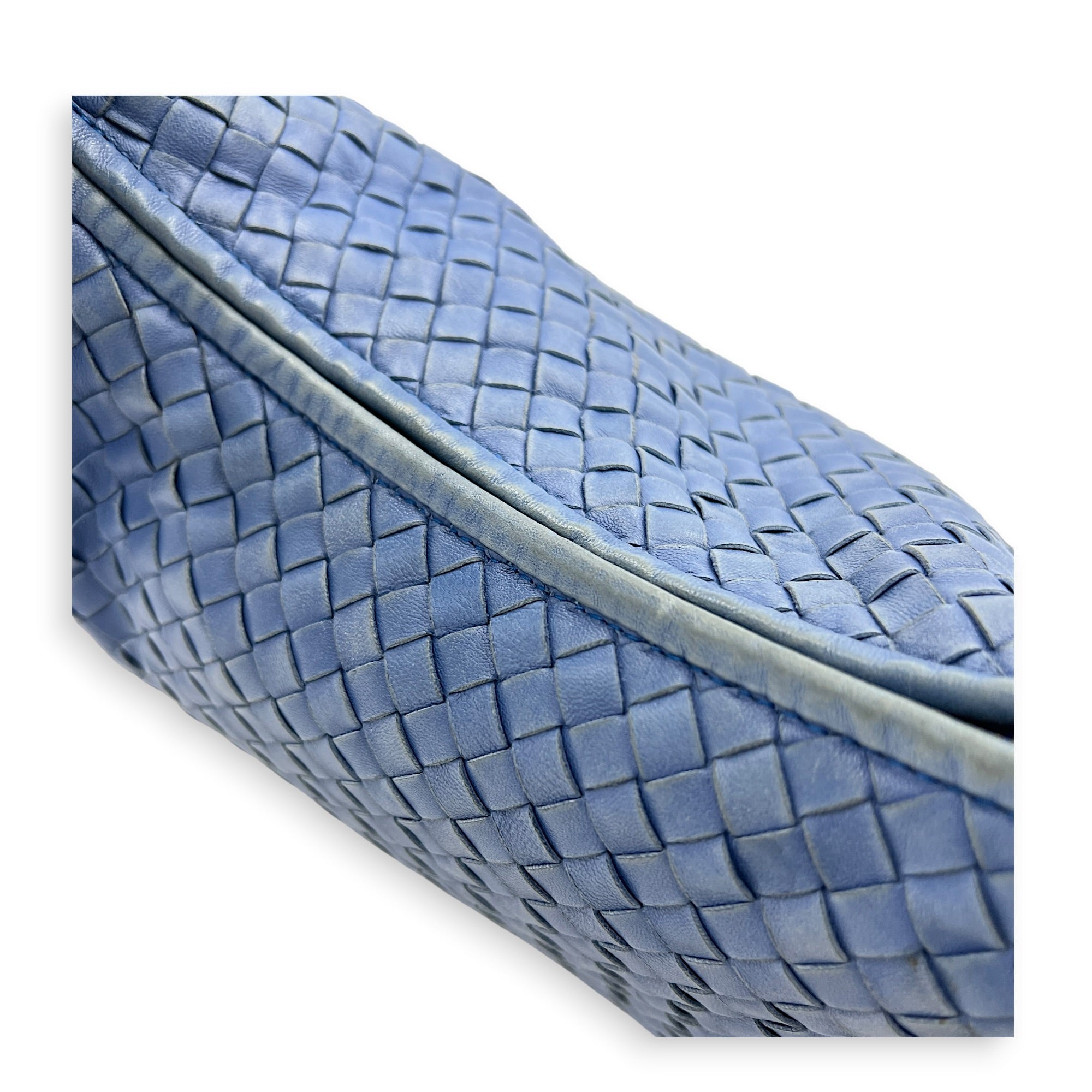 Intrecciato Hobo Blue Shoulder Bag in Lambskin, Gold hardware