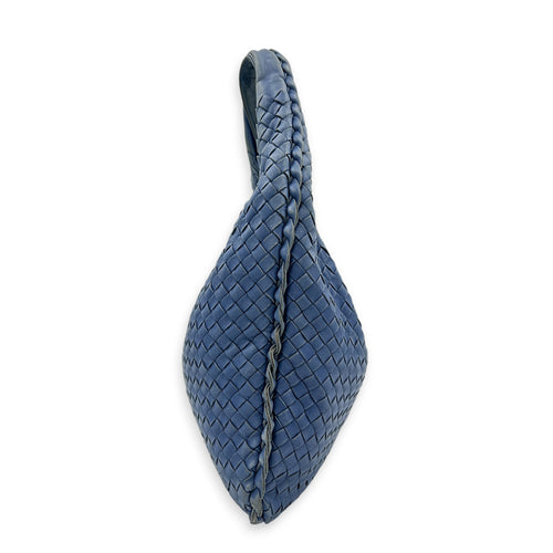 Intrecciato Hobo Blue Shoulder Bag in Lambskin, Gold hardware