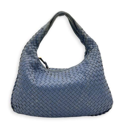 Intrecciato Hobo Blue Shoulder Bag in Lambskin, Gold hardware