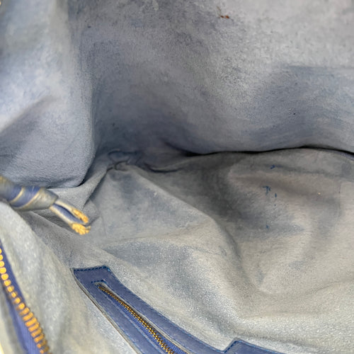 Intrecciato Hobo Blue Shoulder Bag in Lambskin, Gold hardware