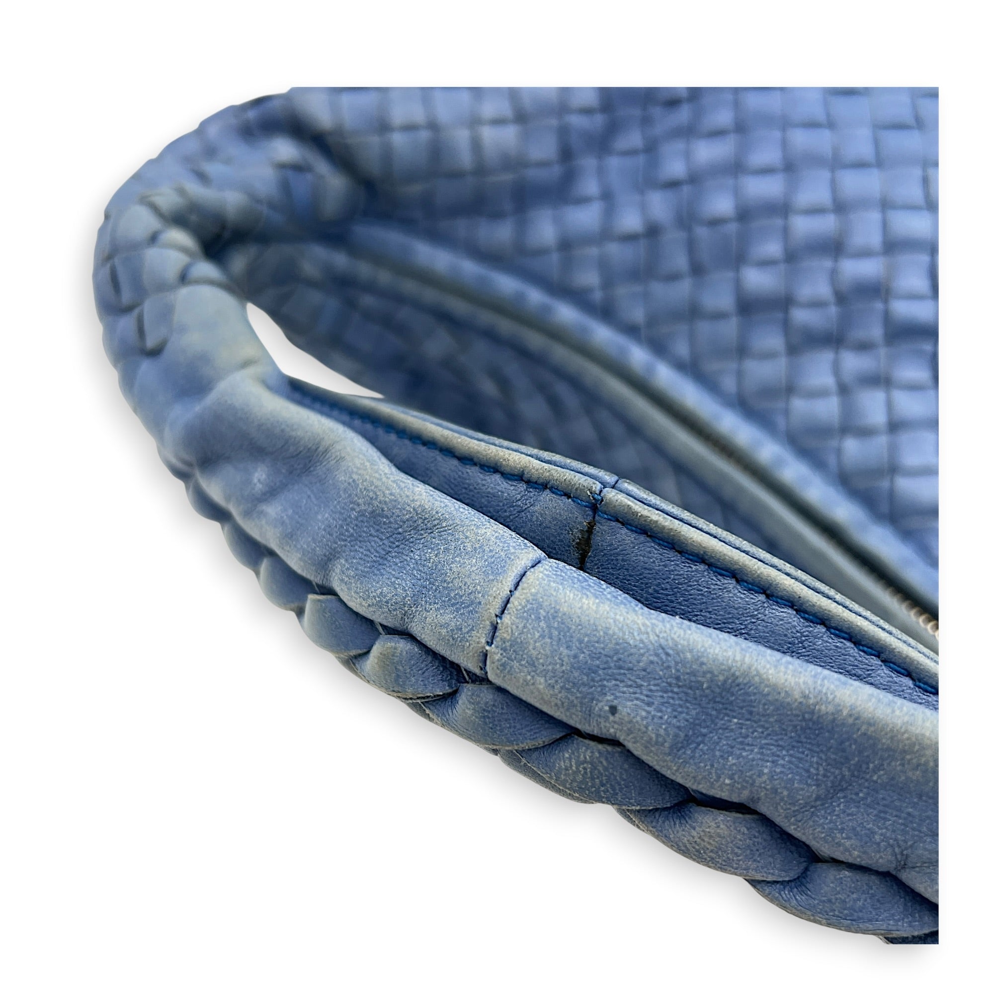 Intrecciato Hobo Blue Shoulder Bag in Lambskin, Gold hardware