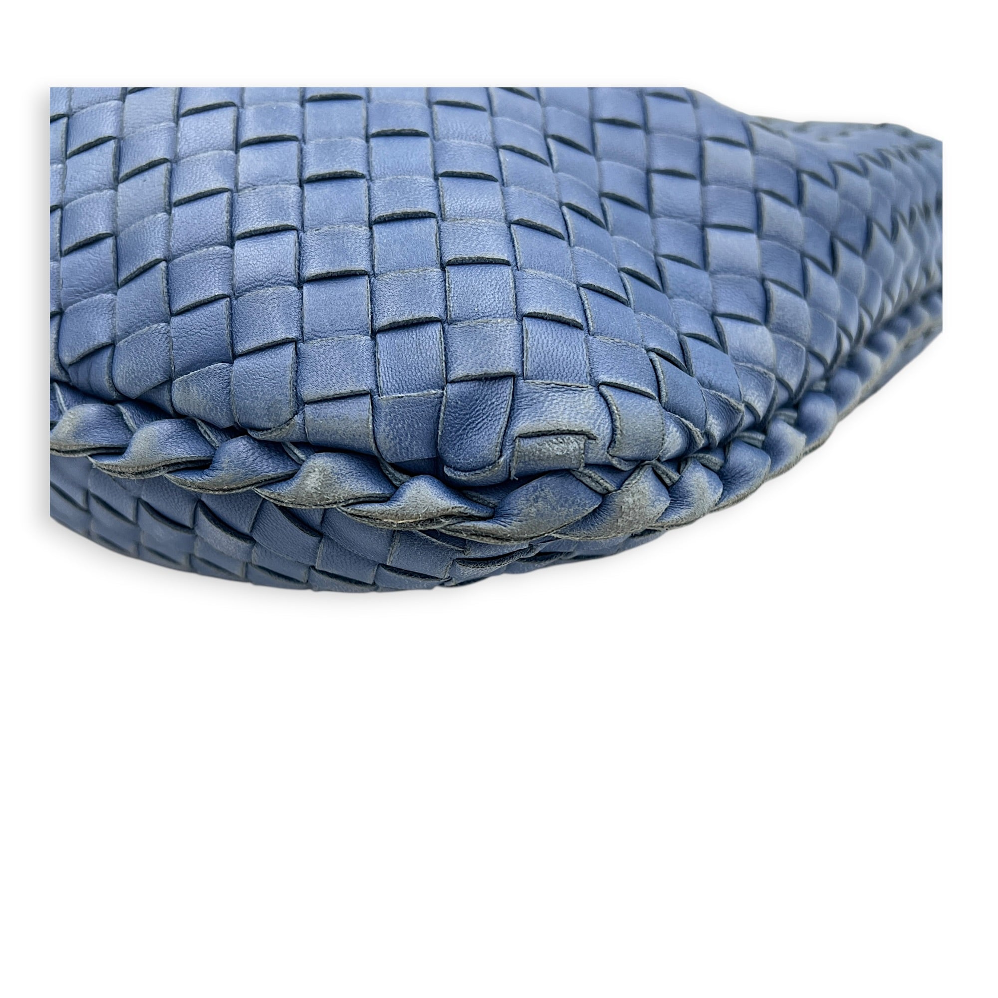 Intrecciato Hobo Blue Shoulder Bag in Lambskin, Gold hardware