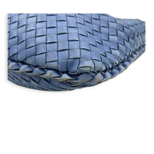 Intrecciato Hobo Blue Shoulder Bag in Lambskin, Gold hardware